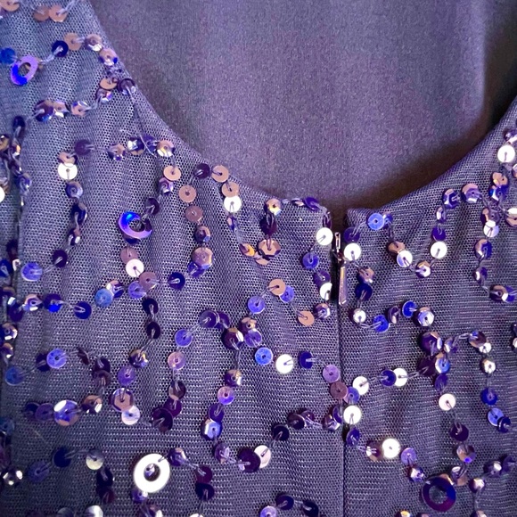 ADRIANNA PAPELL Womens Sequined Long Evening Dress Navy Size 12 | Short Sleeve - Picture 6 of 8